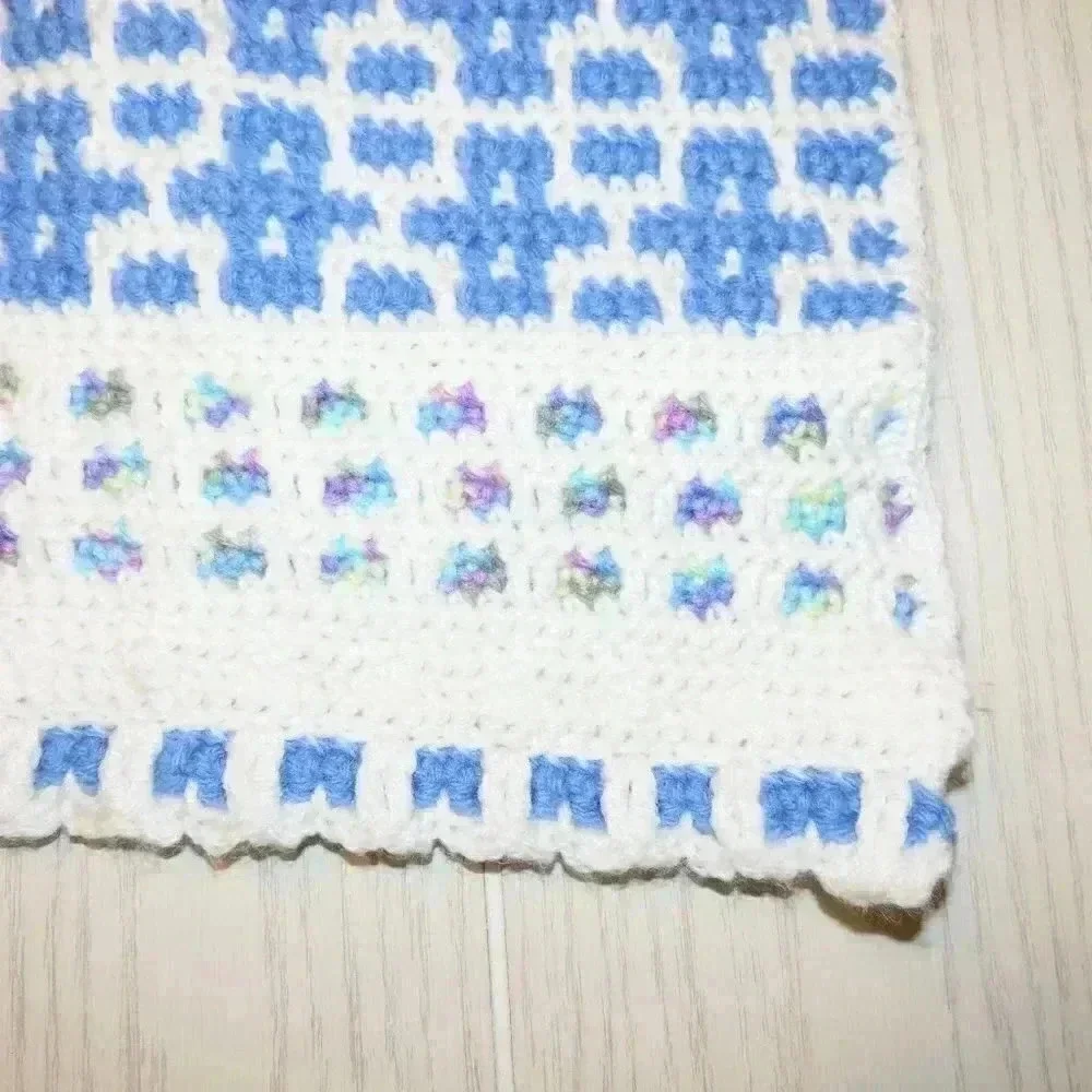 Vintage hand crocheted striped throw baby blanket Size is 40
